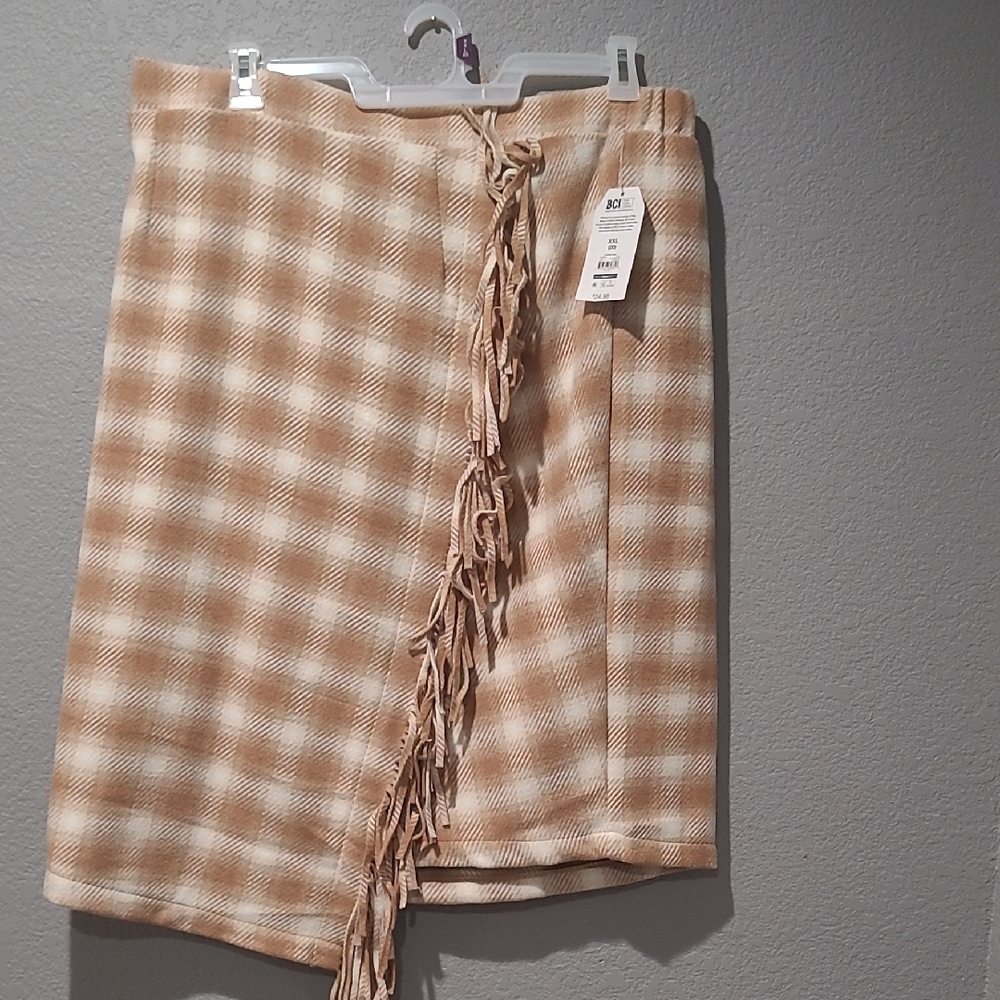 Time and Tru Brown and White Wrap Skirt Knee-length Asymmetrical